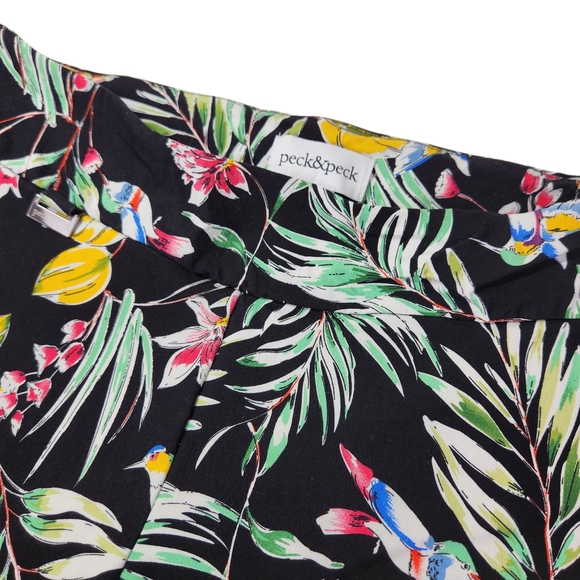 Peck & Peck Tropical Print Pants Women’s Size 8 Black Floral Bird Palm Leaf Slim - Picture 5 of 10